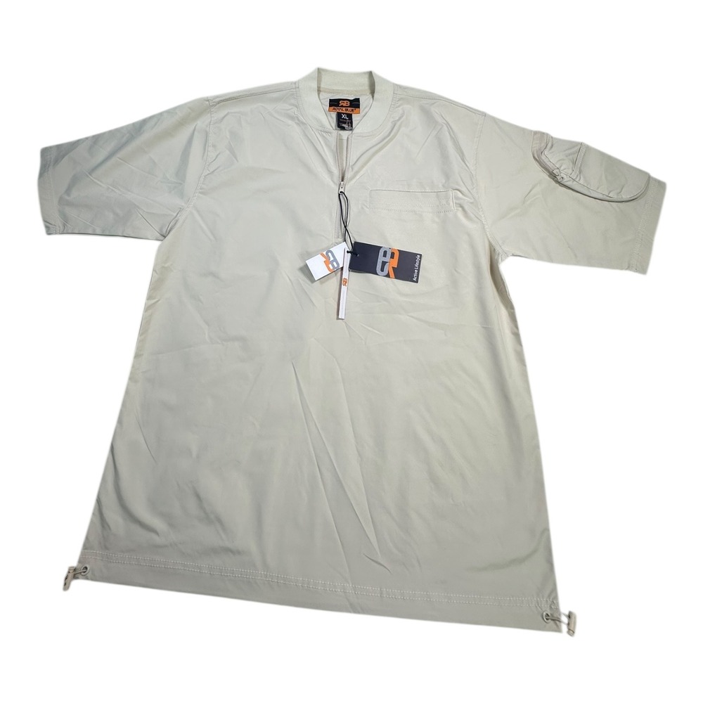 ROYAL BLUE Mens Beige Polyester Zipper Pocket short Sleeve Kaftan Style Shirt XL